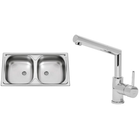 Set Sinks (dřez Okio 780 DUO M 0,5 mm, matný + baterie Mix 350 P Chrom - lesklý)