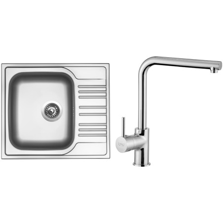 Set Sinks N32 (dřez Star 580 V 0,6 mm, matný + baterie Elka Chrom - lesklý)