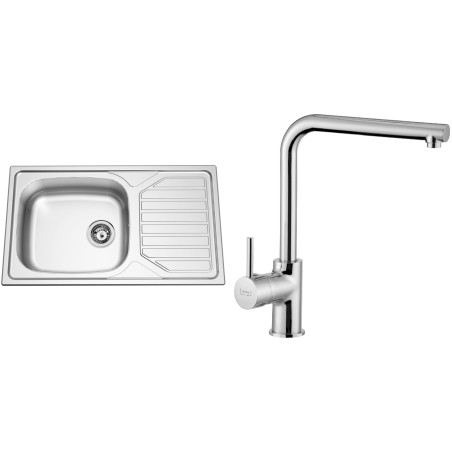 Set Sinks N76 (dřez Okio 860 XXL V 0,6 mm, matný + baterie Elka Chrom - lesklý)