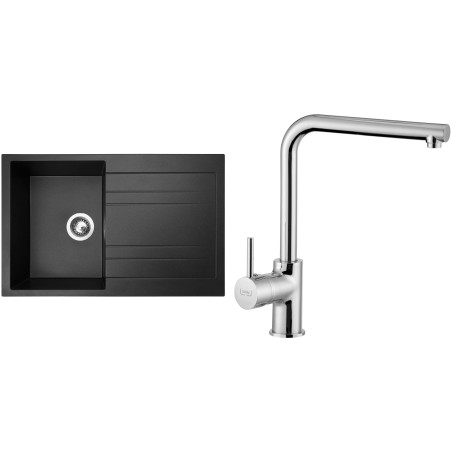 Set Sinks (dřez Grande 800 Metalblack 74 + baterie Elka Chrom - lesklý)