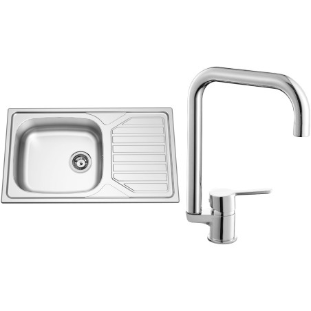 Set Sinks N74 (dřez Okio 860 XXL V 0,6 mm, matný + baterie Cornia Chrom - lesklý)