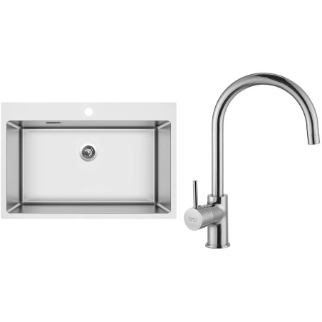 Set Sinks N106 (dřez Blocker 760 V 1mm, kartáčovaný + baterie Vitalia Chrom - lesklý)